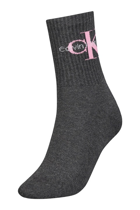 CALVIN KLEIN, Къси чорапи с лого, Меланж тъмно сиво, One Size