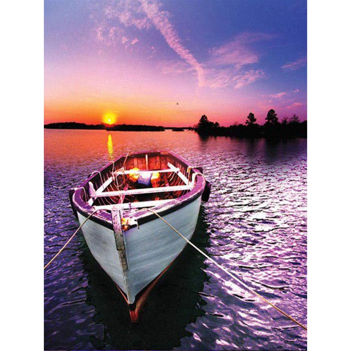 Kit pictura cu diamante 5D, Model barca, 30x40 cm, Multicolor