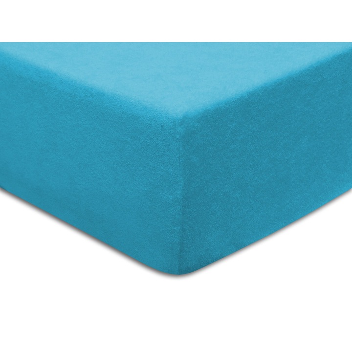 Чаршаф, Terry 010, Памук/Полиестер, 90 x 200 см, С ластик, Светлосин