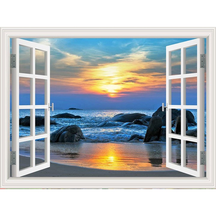 Kit pictura cu diamante 5D, Model Peisajul din Afara Ferestrei, 30 x 40cm, Multicolor