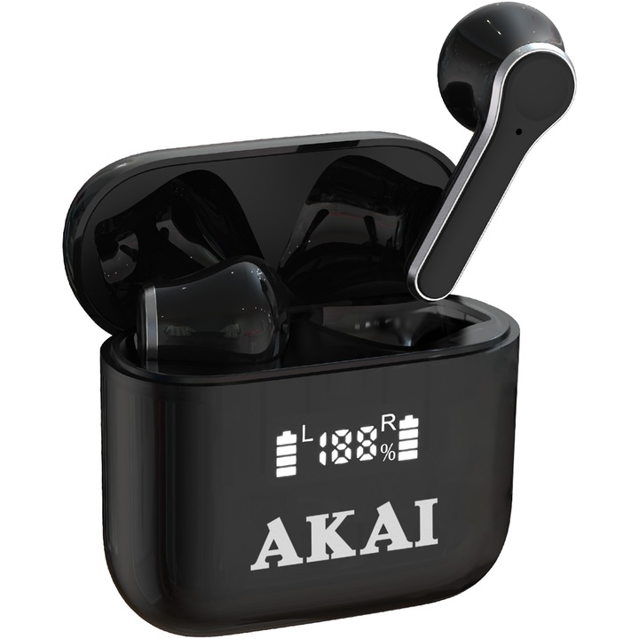 Аудио слушалки AKAI BTJ-101, True wireless, Bluetooth 5.0, Черен