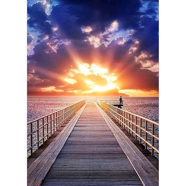 Kit pictura cu diamante 5D Reofrey, Model peisaj, 30 x 40cm, Multicolor