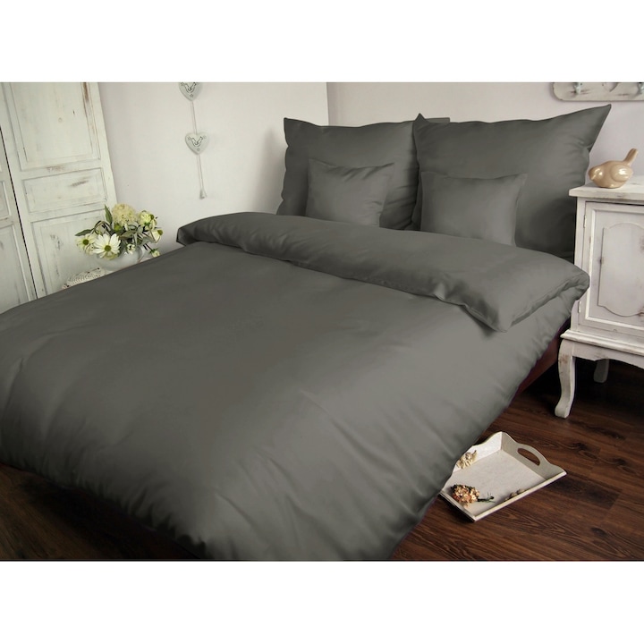 Lenjerie de pat din bumbac satinat, Darymex, pentru 2 persoane, 200x220, Gri deschis