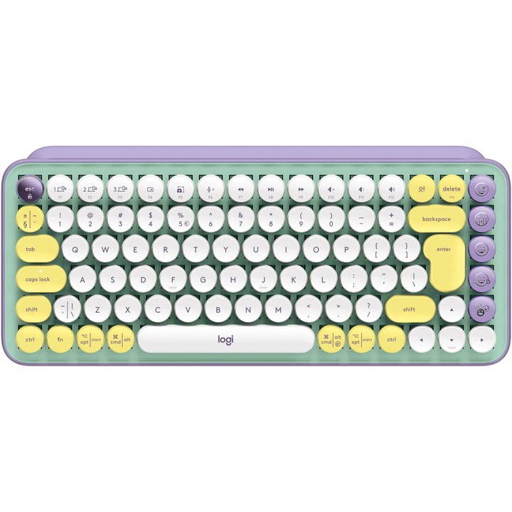 Tastatura mecanica Logitech Pop Keys Daydream, Wireless, Layout US Intl, Alb/Galben