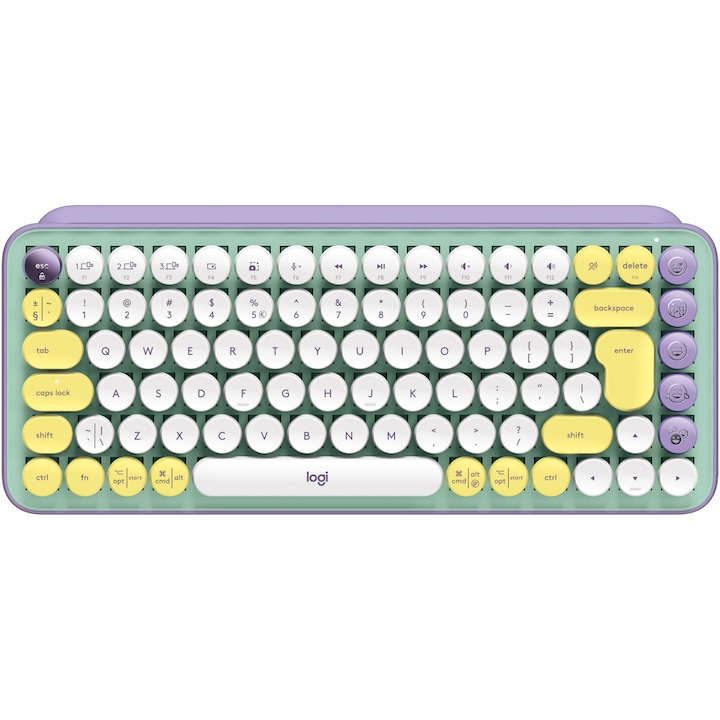 Клавиатура Logitech Pop Keys Daydream, Механична, Wireless, Layout US Intl, Бял/Жълт