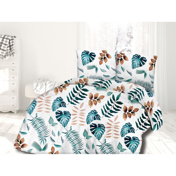 Set lenjerie de pat Satynlove, 100% Bumbac, Husa pilota 220 x 200 cm + 2 huse perne 70 x 80 cm, Multicolor