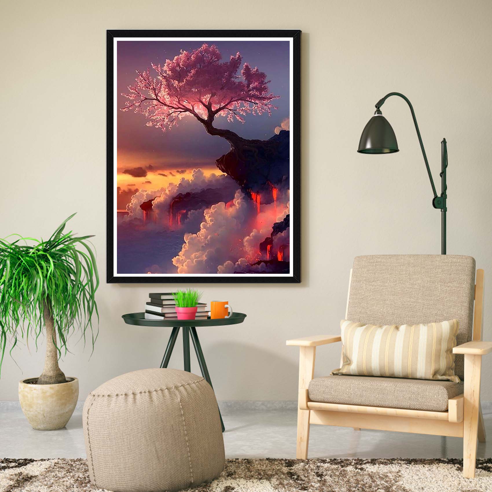 5D комплект за диамантено рисуване, Модел на дърво и облаци, 30 x 40 см ...