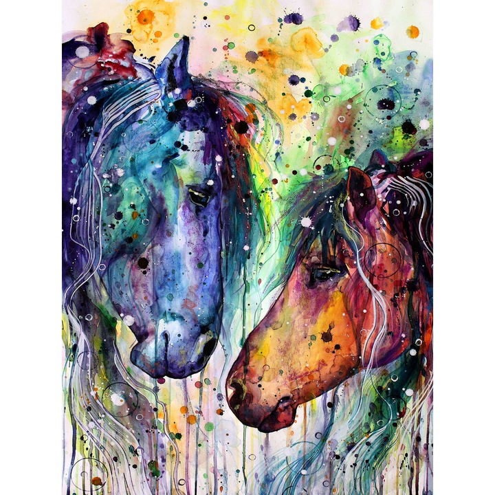 Kit broderie cu diamante 5D, Model - Cai, 30x40 cm, Multicolor