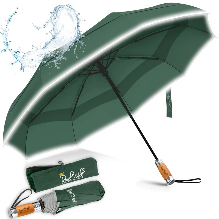 Royal Walk Luxusernyő, Automatikus Nyitással És Zárással, Nőknek És Férfiaknak, Szellőztetett, Kompakt, Esővédelem, Gyorsan Száradó, Világos, 103 Cm, Sötétzöld