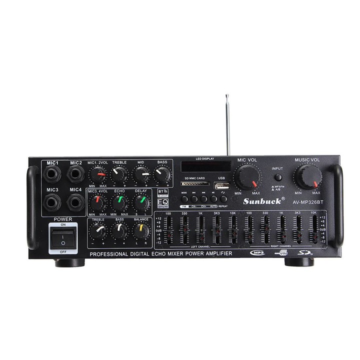 Аудио усилвател AV-326BT, Караоке, Блутууд, FM, SD, USB, BLT, 2x120W, 220VAC