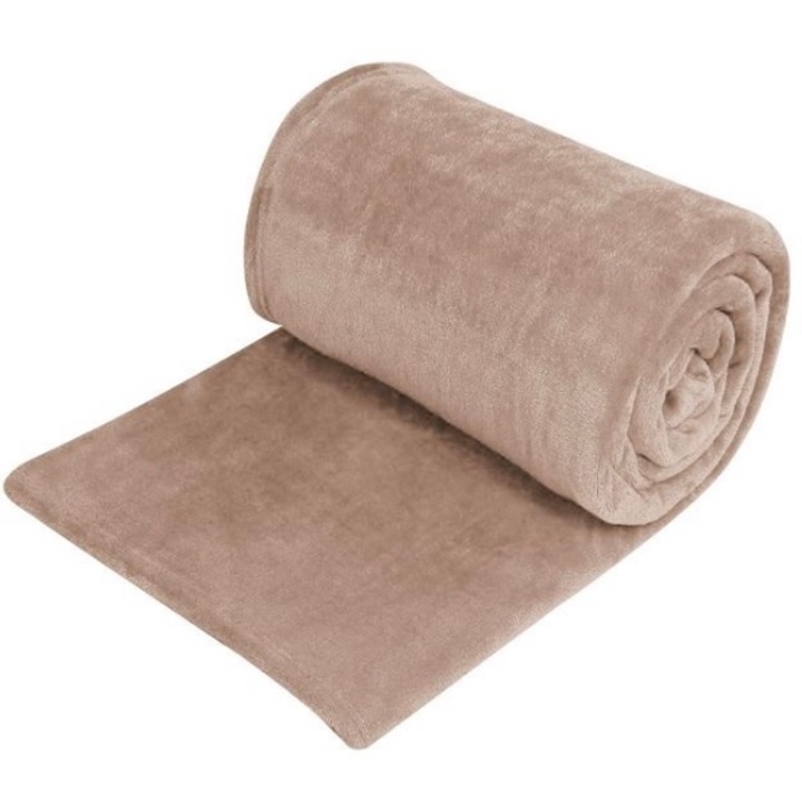 Patura catifea, culoare bej, dimensiune 220 x 230 cm