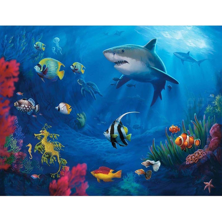 Kit broderie cu diamante 5D, Model - Lumea subacvatica, 30x40 cm, Multicolor