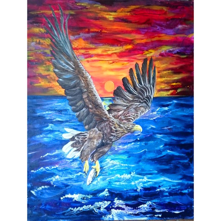 Kit broderie cu diamante 5D, Model - Vultur, 30x40 cm, Multicolor