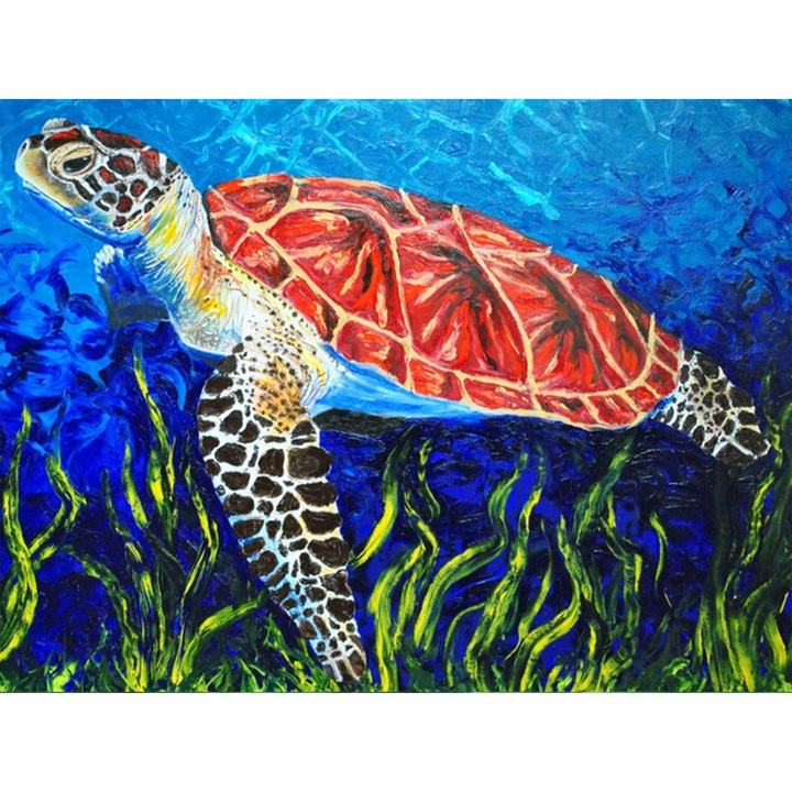 Kit broderie cu diamante 5D, Model - Broasca testoasa in apa, 30x40 cm, Multicolor