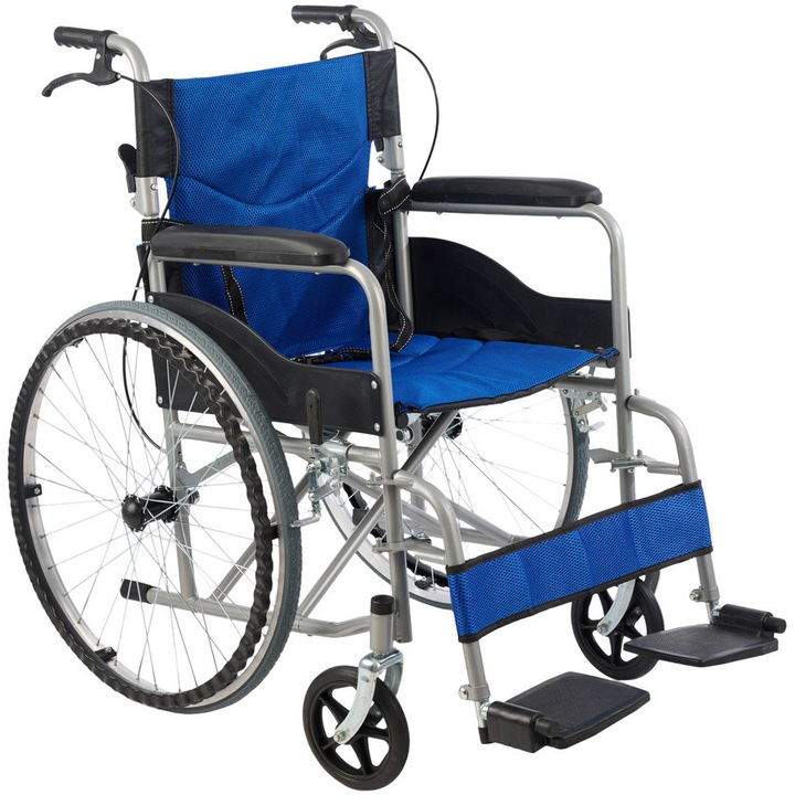 Scaun cu rotile din otel, sezut 46 cm, Albastru, CML-202AJ-46A