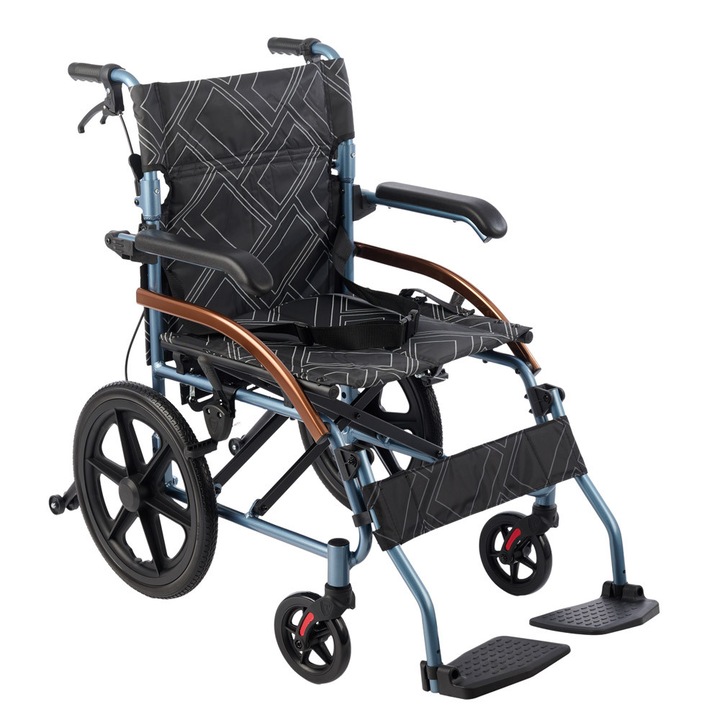 Scaun cu rotile (fotoliu rulant) ultrausor din aluminiu, pliabil, cu manere rabatabile, sezut 46 cm, CML-05LABJ-16