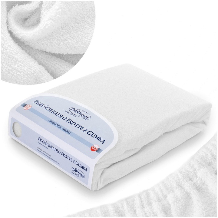 Cearceaf pat, Terry 001, Bumbac/Poliester, 120 x 200 cm, Cu elastic, Alb