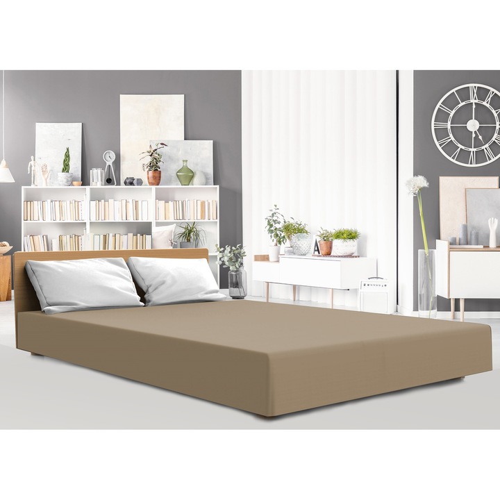 Чаршаф с ластик Darymex, Памук/Еластан, 140x200 см, 160g/m2, Кафяв