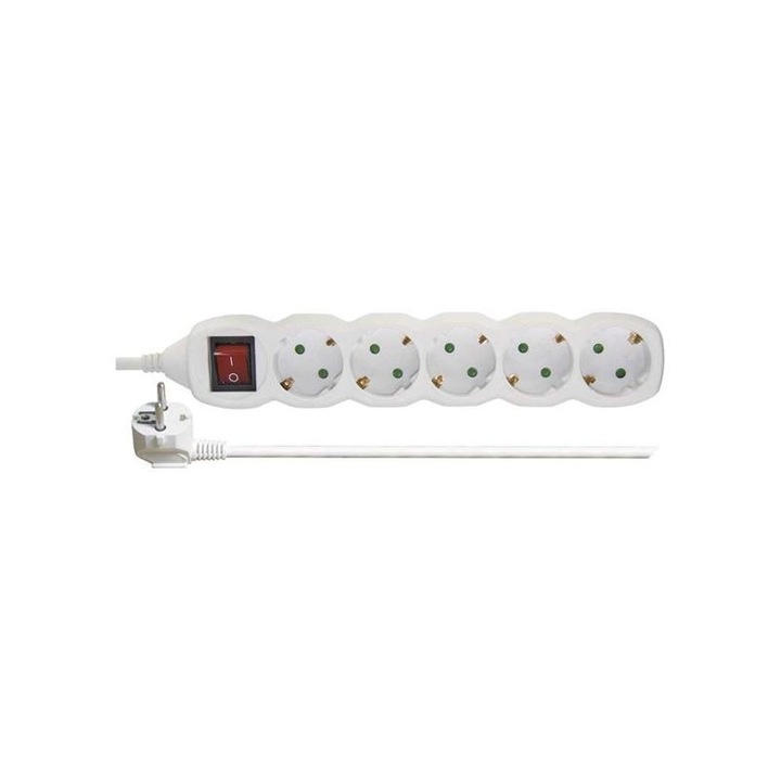 Emos p1522 5 гнезда 2 метра 1mm2 бял удължител с ключ
