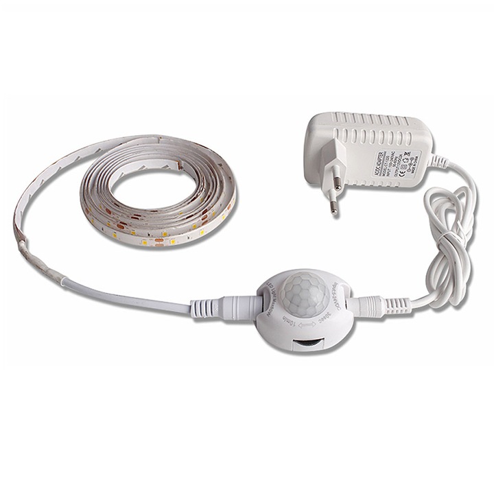 Banda LED, 12V, Senzor miscare, IP65, 2835SMD, alb rece, 5m