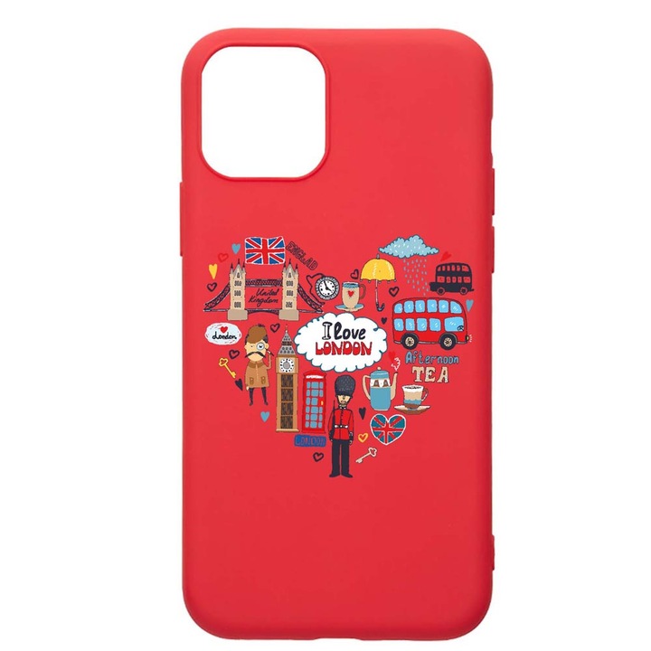 Husa Silicon Compatibila Cu Apple iPhone 12 Max, I Love London, rezistenta la uzura, anti-alunecare, Red, R732