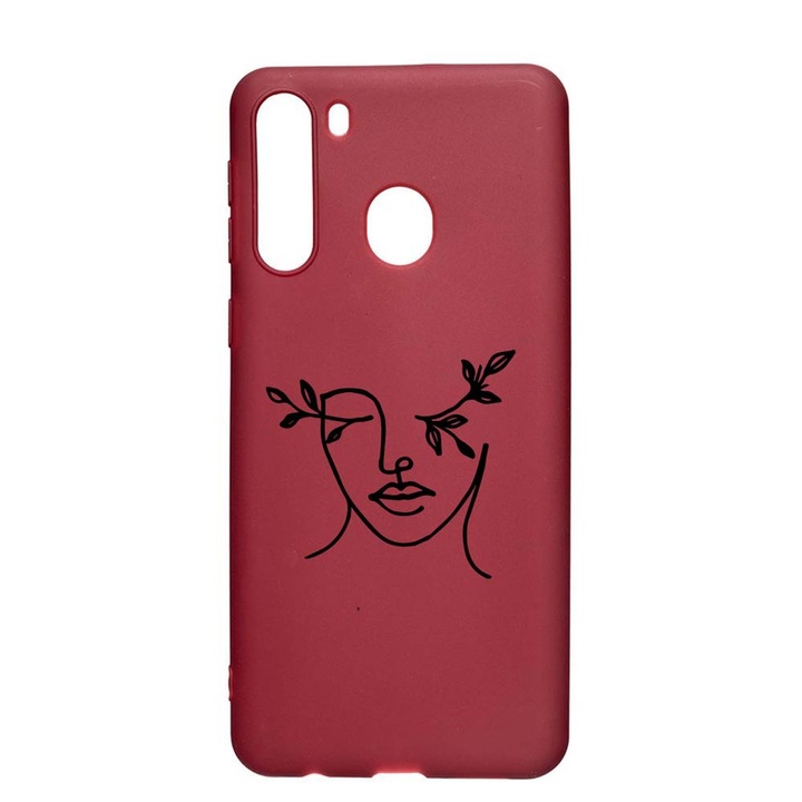 Husa Silicon Compatibila cu Samsung Galaxy A21, Woman Abstract, rezistenta la uzura, anti-alunecare, Pomegranate, PG736