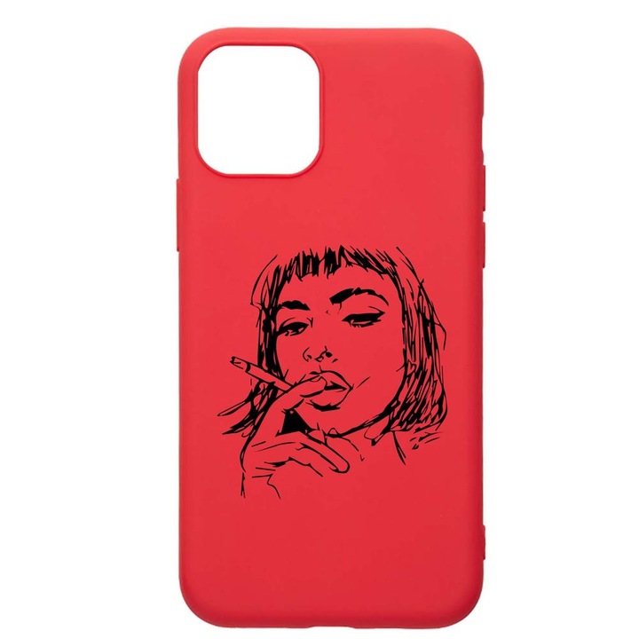 Husa Silicon Compatibila Cu Apple iPhone 12 Pro, Smoking Woman, rezistenta la uzura, anti-alunecare, Red, R749