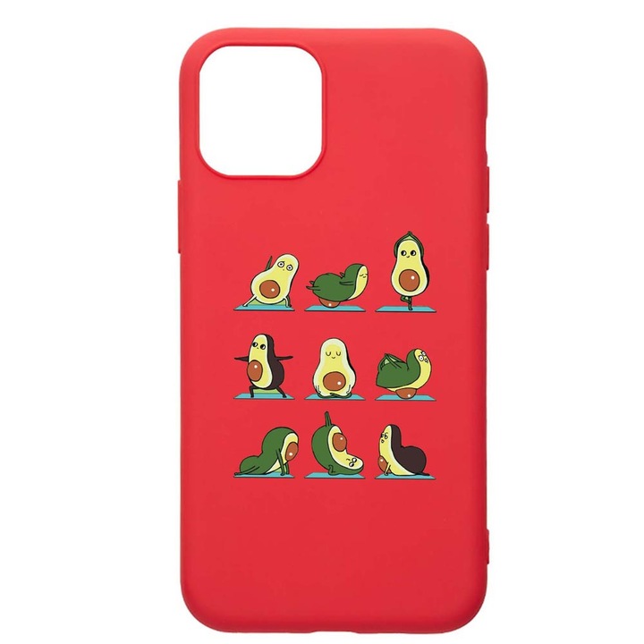 Husa Silicon Compatibila Cu Apple iPhone 12 Pro, Avocado Yoga, rezistenta la uzura, anti-alunecare, Red, R752