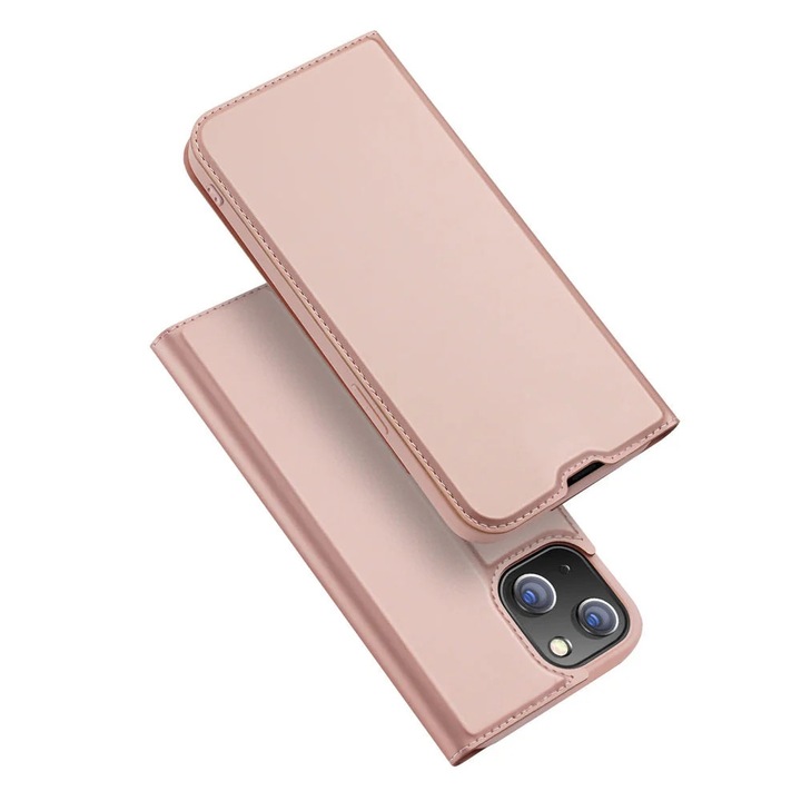 Husa Flip Cover DUX DUCIS Skin Pro Series, pentru iPhone 13 mini, Piele ecologica/TPU, Rose/Gold