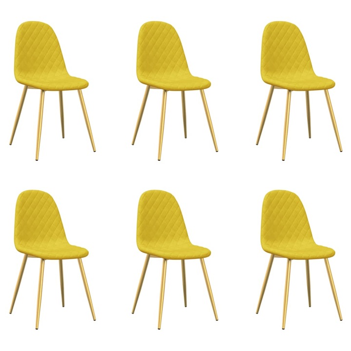 Set scaune de bucatarie vidaXL, 6 buc., galben mustar, catifea, 45 x 53,5 x 83 cm, 24.15 kg