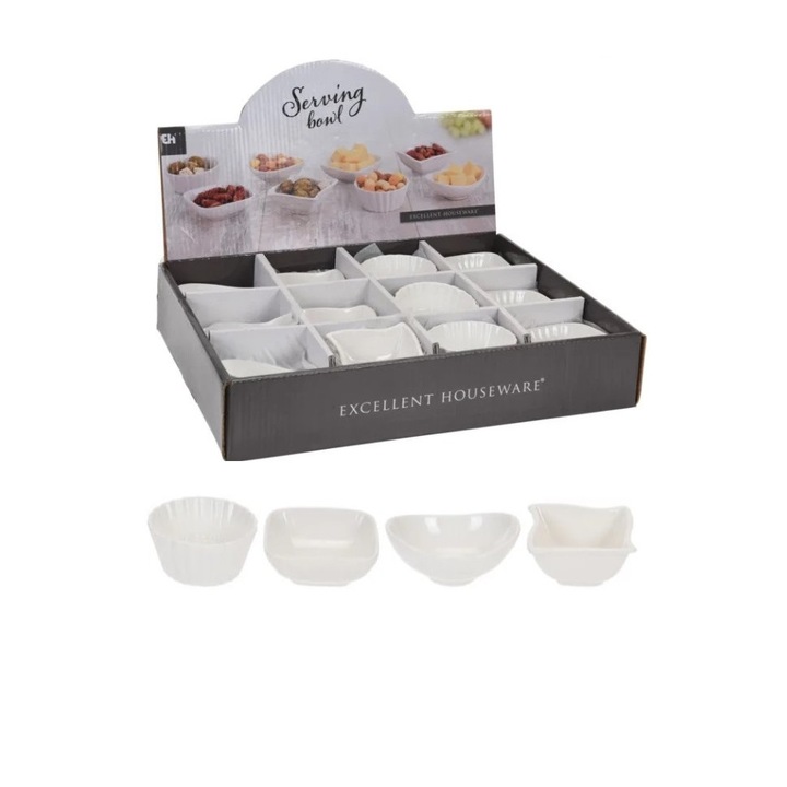 Set boluri servire salata/sosuri/snacks Excellent Houseware, portelan, alb