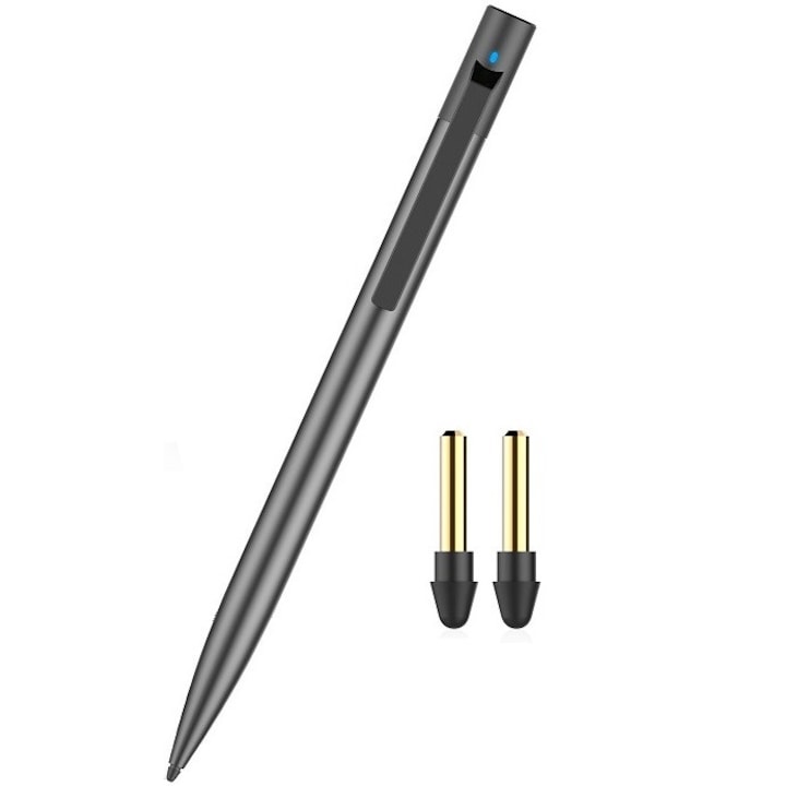 Stylus iPad Touch Pen EvoSmart™ A1 Profesional cu 2 penite, Pix Pentru iPad Apple, Touch Control, Fara Lag, Functie de Respingere a Palmei, Micro USB, Penite POM anti-zgarietura, Negru