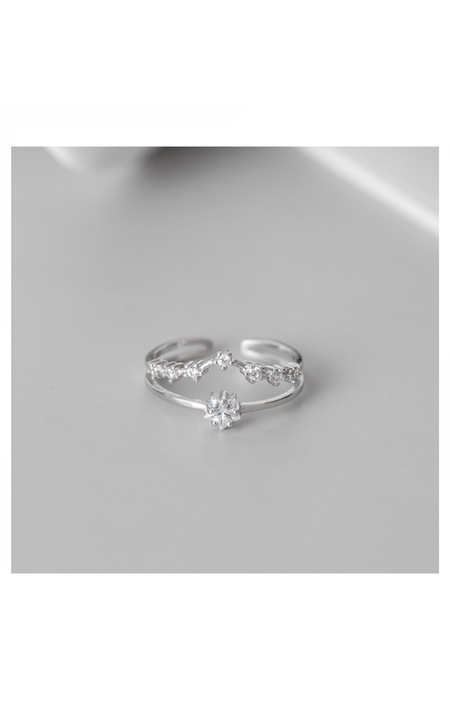 Inel de logodna dublu din argint 925 cu pietre de zirconiu, masura ajustabila, aniversare, sarbatori, martisor