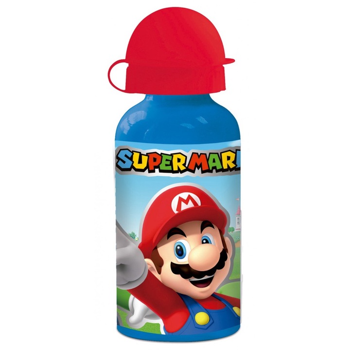 Детска бутилка за вода Stor®, изработена от алуминий, с десен Super Mario, 400 мл