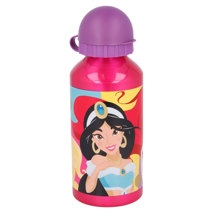Бутилка за вода Stor®, детска, изработена от алуминий, с десен Disney Princess Bright & Bold, 400 ml