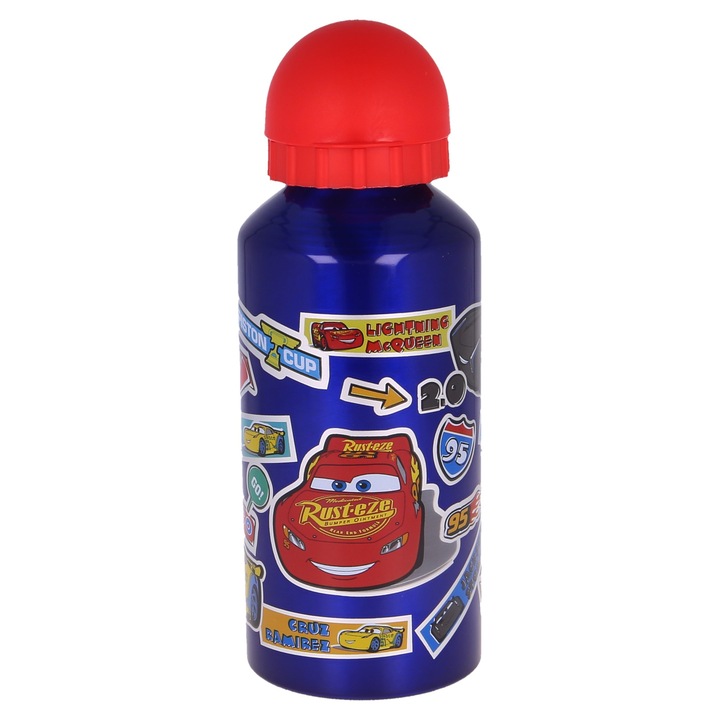 Stor® kulacs, gyerekeknek, alumíniumból, Cars Stickers modellel, 400 ml