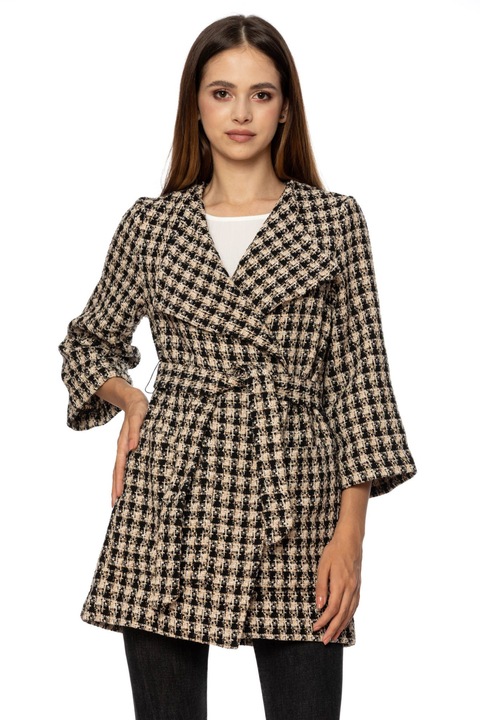 Női alkalmi kabát, NATIV, kockás, poliészter, tarka