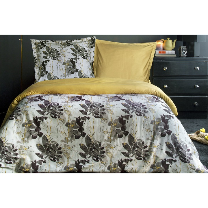 Set lenjerie de pat Olivia, Darymex, Bumbac satinat, Husa pilota 160 x 200 cm + 2 fete de perna 70 x 80 cm, Multicolor