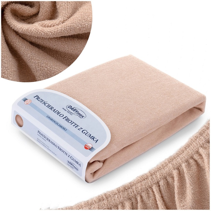 Cearceaf pat, Terry 018, Bumbac/Poliester, 120 x 200 cm, Cu elastic, Bej inchis