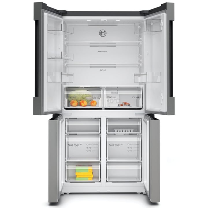 Двукрилен хладилник Side by side Bosch KFN96VPEA, Multidoor, 605 л, No Frost, Клас E, LED осветление, VitaFresh, H 183 см, Неръждаема стомана против отпечатъци
