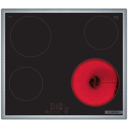 Plita incorporabila Bosch PKE645BB2E, Vitroceramica, 4 zone de gatit, TouchSelect, ReStart, Temporizator, HighSpeed, 60cm, Negru