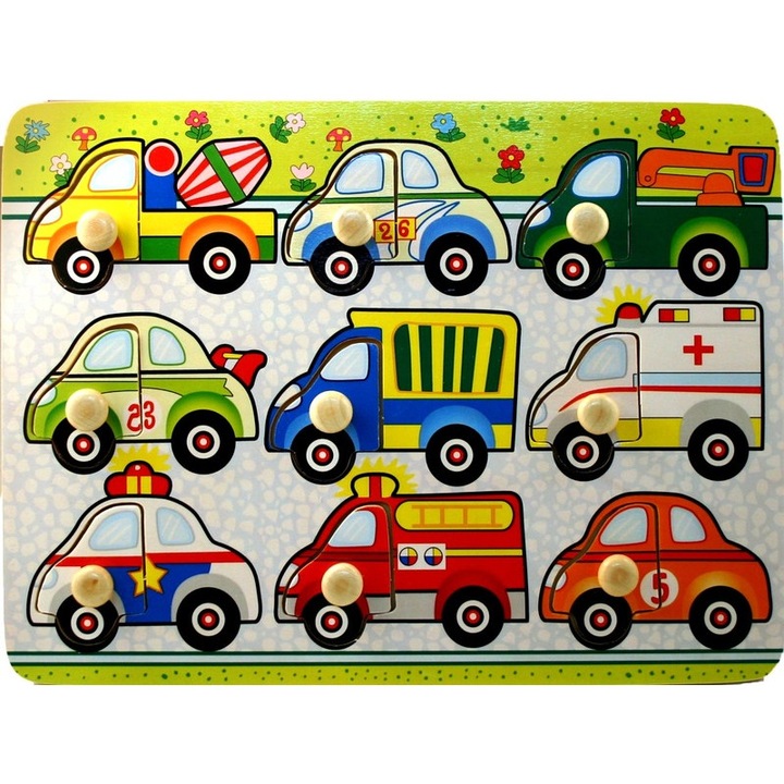 Autók Az úton 9 Darabos Fa Puzzle