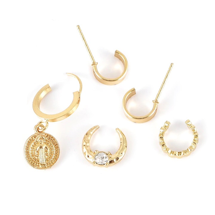 Set 5 cercei aurii, ear cuff, cu pietre, Davia C23, Pursehuit