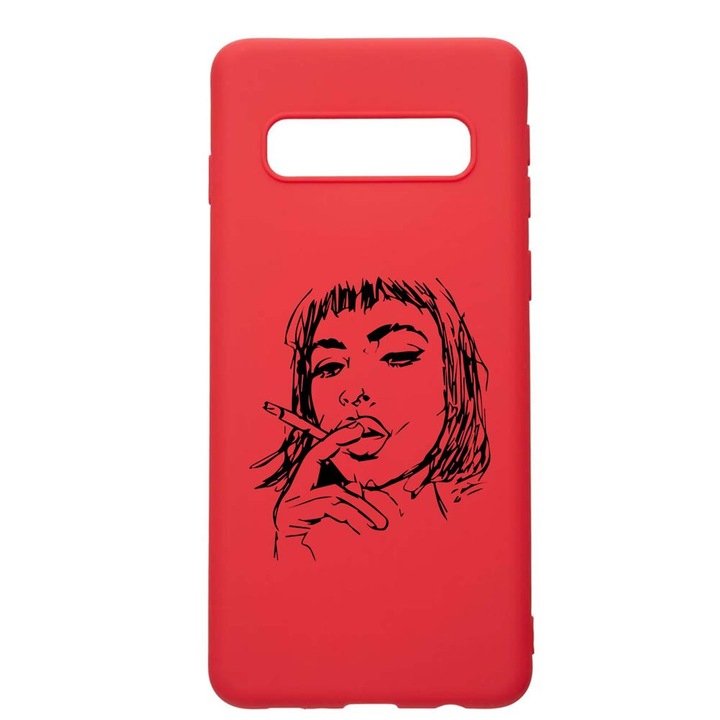 Калъф BestCase, За Samsung Galaxy S10 Plus, Smoking Woman, Силиконов, Устойчив на износване, Противоплъзгащ, Червен R749