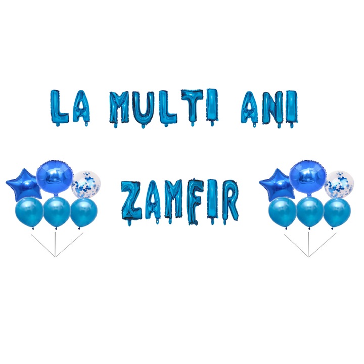 Boldog születésnapot lufi szett Zamfir, tortafeltét, kék, 35 db