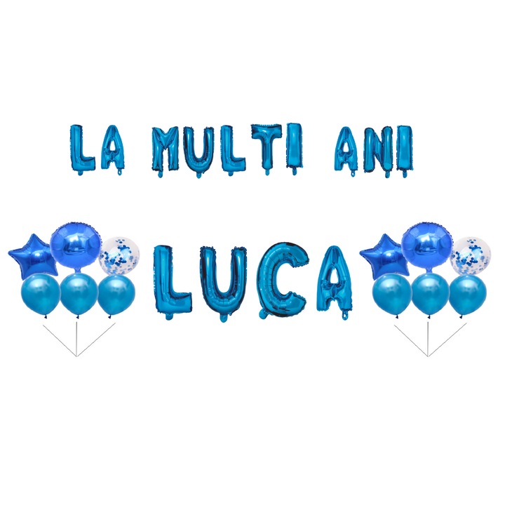 Boldog születésnapot Luca lufi szett, tortafeltét, kék, 35 db