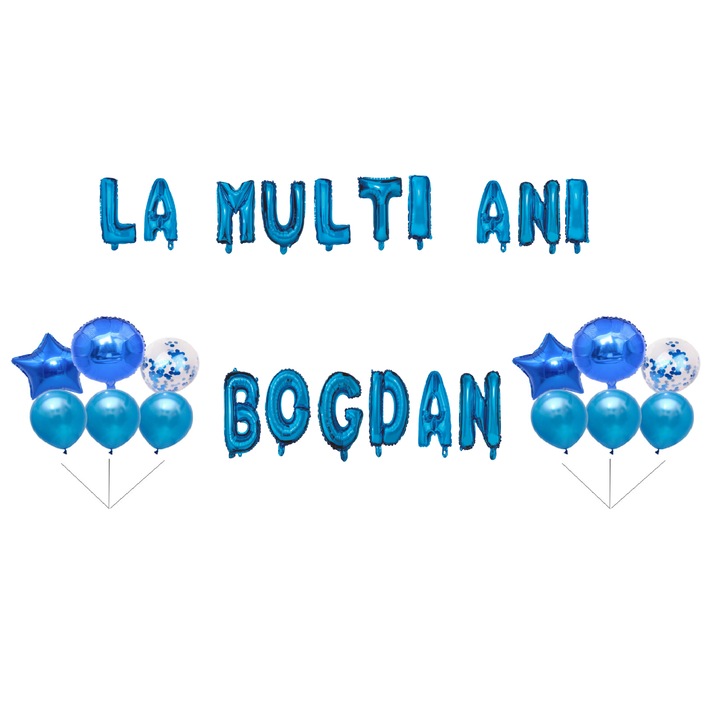 Boldog születésnapot Bogdan lufi szett, tortafeltét, kék, 35 db