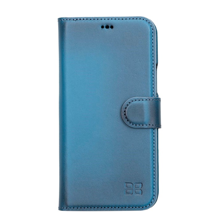 Калъф за iPhone 13 Pro, Bouletta F360 Magic Wallet, естествена кожа 2в1, портфейл, заден капак изцяло кожен, MagSafe съвместим, Burnished blue