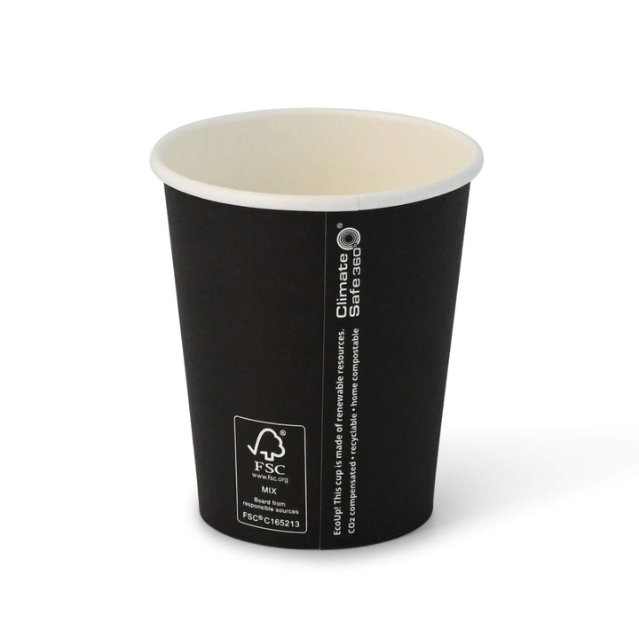 Set 50 pahare biodegradabile negre, carton, 240ml/8oz