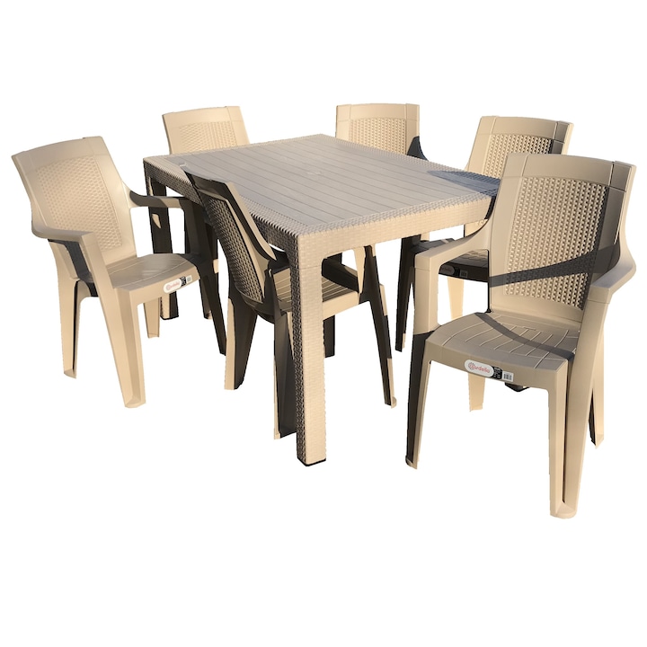 Set mobilier gradina GARDELA , masa CLASSI RATAN 150x90xh75cm cu 6 scaune ELEGANCE RATAN culoare capucino